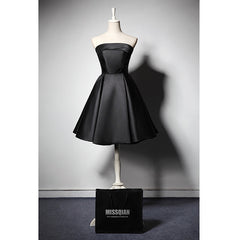 Tube top satin dress new fashion simple and slim little black dress party dress sister dress short