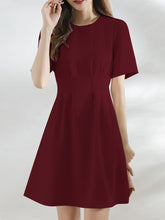 ZANZEA Women Elegant Dresses Solid O-Neck Short Sleeve Chic Waist Vintage Knee Length Dress Fashion Holiday Casual Loose Ladies Vestido Plus Size