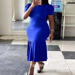 European and American women's dresses with oblique shoulders and puff sleeves, sexy dresses with hips