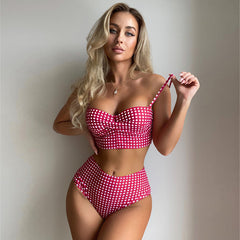 New cross-border bikini swimsuit female European and American sexy plaid split high waist bikini