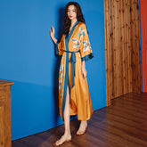 Satin chiffon pajamas women's summer plus size ice silk light gray nightgown bathrobe home service