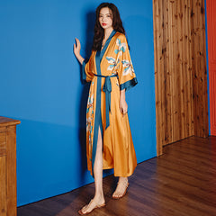 Satin chiffon pajamas women's summer plus size ice silk light gray nightgown bathrobe home service