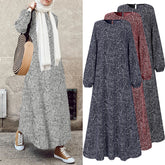 ZANZEA Women's Muslim Arabian Storm Dot Print Simple Temperament Long Skirt Round Neck Bubble Long Sleeve Fashion Loose Casual Long H-shaped Dress Without Headscarf BIG SALE