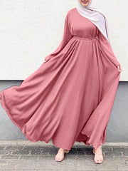 ZANZEA Women Muslim Dresses Abaya Kaftan Solid O-Neck Long Sleeve Vintage Long Dress Fashion Holiday Casual Loose Ladies Vestido Plus Size