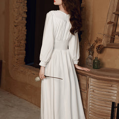 Ladies Mid Length Long Sleeve V Neck Chiffon Dress Dress LX507