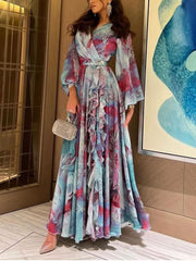 SWEET PRINTED CHIFFON LONG DRESS