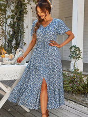Women's Vintage Long Floral Print Summer Dress Women Loose Casual Button Up Boho Beach Dress Women's Tank Dress Robe Vestidos Women