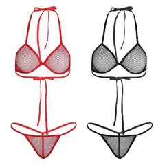 Women Lingerie Fishnet See through Micro Mini Bikini Bra Top & G String Thong Swimming Suit Adult Female Swimwear