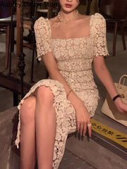 Andromeda Sexy Long Lace Dress Korean Elegant Retro Fashion Design Bodysuit Women Summer Casual Dress