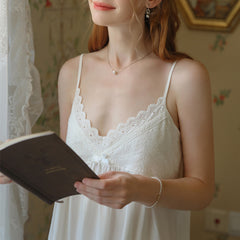 023 new sling nightdress female summer lace sexy cotton sweet court French  wind short pajamas dress