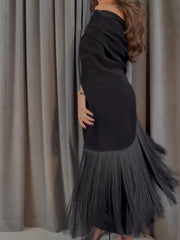 Black Elegant Tassel Side Slit Cover Dress