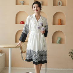 The new thin style simulates ice silk silk pajamas, European and American style bathrobe, nightdress and home wear spring and autumn