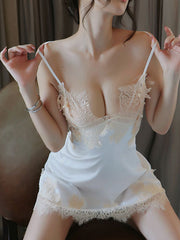 Ladies Fashion Lace Stitching Simulated Silk Homewear Nightdress J1JX1017YML