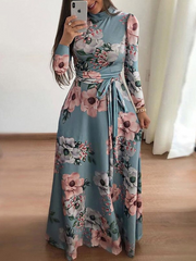 Autumn And Winter Women New Style 2022 Dress Print Street Long-sleeved High-neck Tie Long Casual