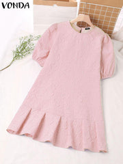 فوندا فساتين أنيقة للنساء 2022 الصلبة س الرقبة قصيرة الأكمام نفخة تقسم الكشكشة ألف خط فيستدوس البوهيمي حزب عارضة زائد حجم فساتين قصيرة