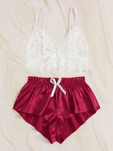 Sexy ladies pajamas lace temptation bra suspenders underwear -waist shorts set