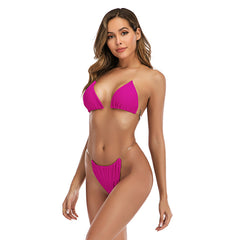 European and American bikini split swimsuit women's solid color leaky back swimwear