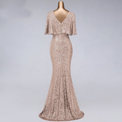 Ladies V-Neck Long Slim Fit Fishtail Sequin Party Evening Dress.