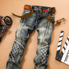 Men's Jeans  Pants Stitching Jeans Bicycle   Men's Straight Casual Designer Military Multi Pockets