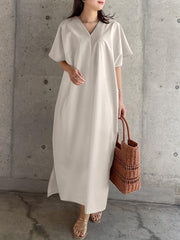 ZANZEA Women Thin Dresses Solid V-Neck Half Sleeve Long Dress Fashion Holiday Casual Loose Ladies Vestido Plus Size