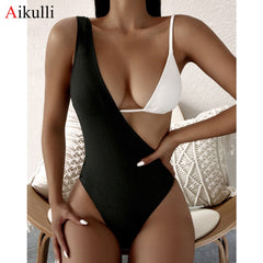 Sexy Solid Bikinis One Piece Swimsuit Women's Three-Piece One Shoulder Swimwear 2021 Summer Beach Female Monokini Bathing Suits
