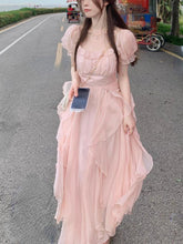 French Chiffon Midi Women's Short Sleeve Casual Bohemian Beach Tank Top Women's Pink Elegant Korean Dress 2023 Summer Fashion
