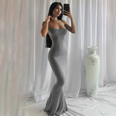 Fashion Sexy Skims Dress Backless Evening Maxi Dress Women Party Club Ladies Bodycon Peach Hip Elegant Long Dresses For Woman