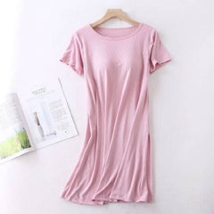 فستان سهرة قصير الأكمام للنساء ثوب نوم صيفي وسادات صدر مقاس كبير قميص نوم قطني مريح فستان مشروط ملابس نوم نسائية