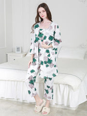 بيجامة يابانية طازجة وحلوة على شكل نبات الأزهار، ثوب نوم بحمالات مطبوع من ثلاث قطع، خدمة منزلية