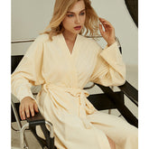 New style pajamas women autumn and winter long-sleeved cardigan women's nightgown solid color home service women