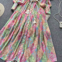 فستان بياقة واسعة من الشيفون المطبوع عالي الجودة