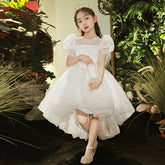 White super dream girl dress flower girl wedding little girl children's birthday party dress piano costume