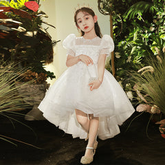 White super dream girl dress flower girl wedding little girl children's birthday party dress piano costume