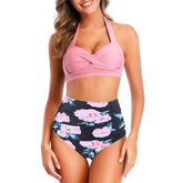 swimsuit female split solid color printed suspender bikini hard bag sexy swimsuit