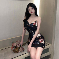 مطبوعة بيجامة نسائية مثيرة قميص نوم قصير بدون ظهر