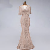 Ladies V-Neck Long Slim Fit Fishtail Sequin Party Evening Dress.