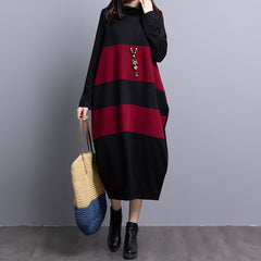 2022 autumn and winter literary large size neck midi skirt fat MM color matching and thin O-shaped bottoming skirt