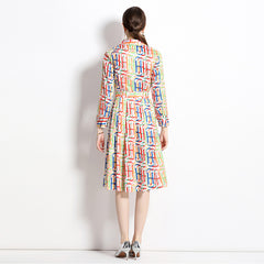 European and American fashion all-match slim waist positioning print dress