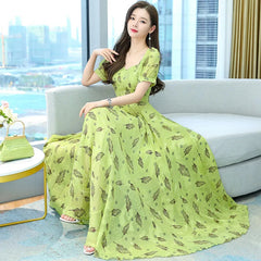 2023 أنيقة لفساتين السيدات 40 سنة الصيف الشيفون الأزهار طباعة بوهو شاطئ قصيرة الأكمام فستان طويل رداء غير رسمي عالية الجودة