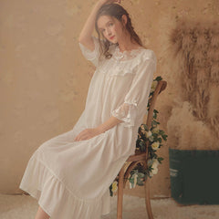 Spring and Autumn long sleeved nightgown Korean version plus fat plus size fat MM200 jins the long cotton sleep skirt pajamas women