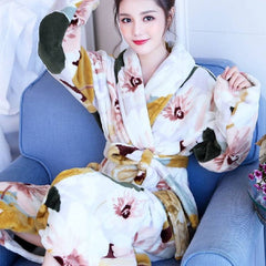 Fashion Leopard Thick Warm Bathrobe for Women 10 Colors Soft Long Bath Robes Female Dressing Gown Girl Large Big Size Robes