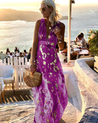 2023 الأوروبية والأمريكية الربيع والصيف جديد مثير الخامس الرقبة البرنز فستان غير رسمي عطلة حفلة المرأة تنورة كبيرة