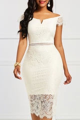 Lace short-sleeved V-neck strapless sexy mid-length package hip skirt