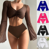 European and American swimsuit women's sexy long-sleeved blouse split bikini swimsuit