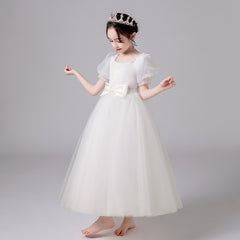 Children's catwalk dress 2023 spring new white host fluffy gauze skirt girls piano performance costume