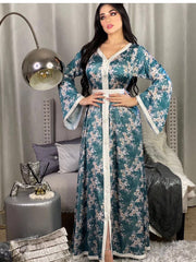 New Muslim Printed Floral Flare Sleeve Robe Middle East Dubai Arab Women's Dress Dress