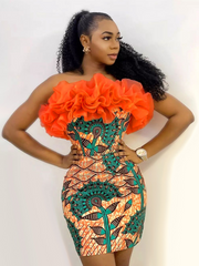 Women Tube Tops Dress Mini Bodycon Party Printed Ruffles Patchwork Sexy Backless Female Event Tight Evening Robes Birthday 2022