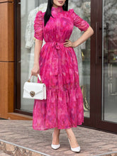 Rose Red Printed Half Turtleneck Dress