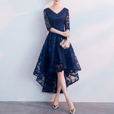 Ladies Front Short Back Long V-neck Sleeve Party Evening Dress