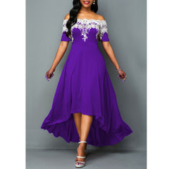 European and American large size dress skirt Sexy one-shoulder lace splicing lace irregular dress female skirt